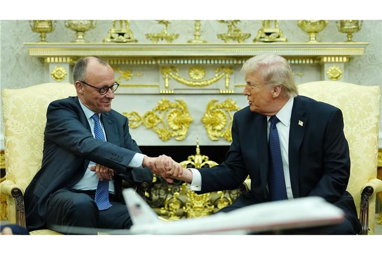 Bundeskanzler Merz (l.) ist von US-Präsident Trump empfangen worden.