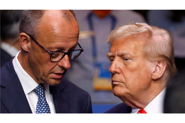 Bundeskanzler Merz (l.) sieht in Trumps Gaza-Plan eine Chance für ein Ende der Gewalt (Archivfoto).