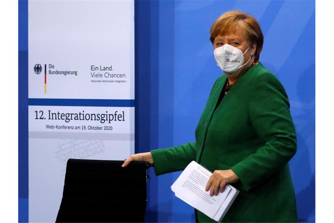 Bundeskanzlerin Angela Merkel beim Integrationsgipfel im Kanzleramt. Foto: Fabrizio Bensch/Reuters-Pool/dpa