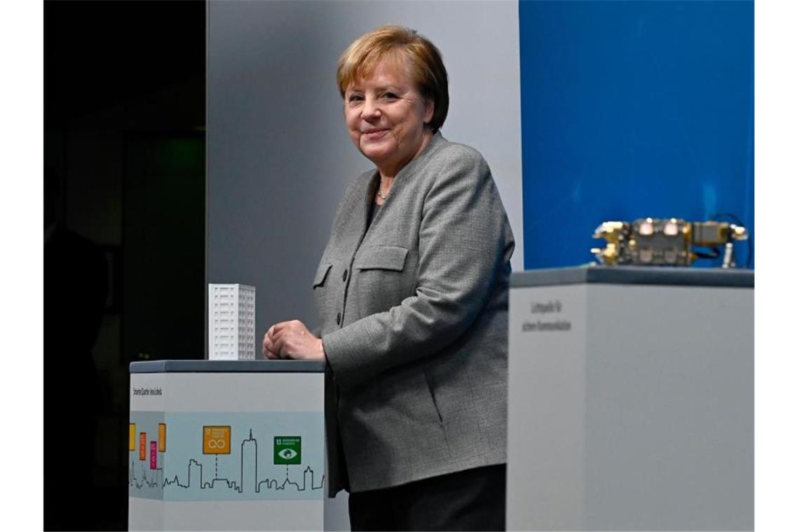 Bundeskanzlerin Angela Merkel beim Online-Digital-Gipfel der Bundesregierung im Kanzleramt. Foto: Tobias Schwarz/AFP Pool/dpa