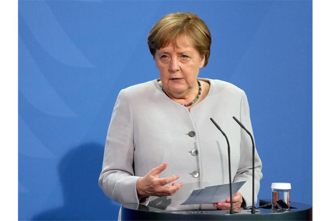 Bundeskanzlerin Angela Merkel (CDU) auf einer Pressekonferenz. Foto: Michael Sohn/POOL AP/dpa