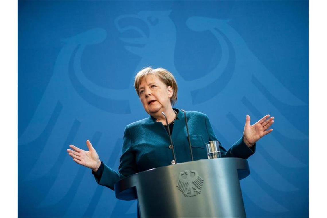 Bundeskanzlerin Angela Merkel (CDU) bleibt bei ihrem Nein zu Corona-Bonds. Foto: Michael Kappeler/dpa-pool/dpa