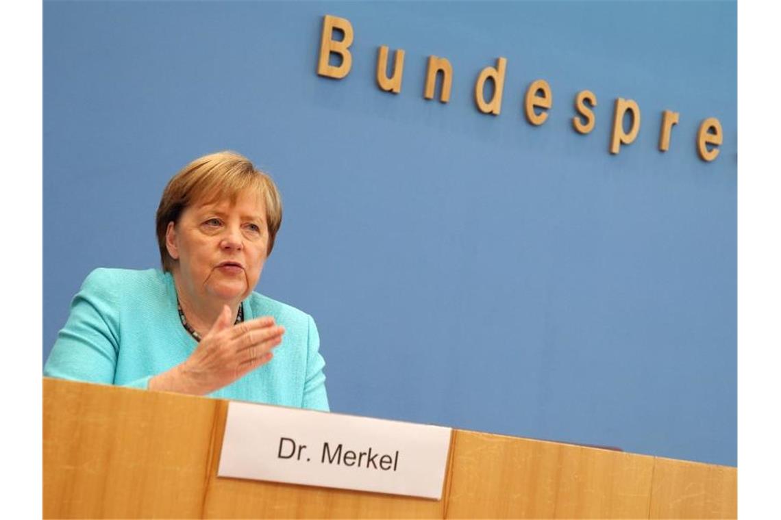 Bundeskanzlerin Angela Merkel (CDU) in der Bundespressekonferenz in Berlin. Foto: Wolfgang Kumm/dpa