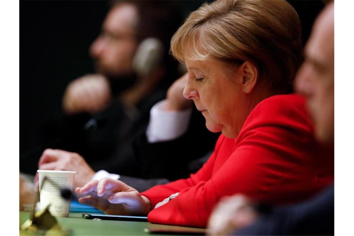 Bundeskanzlerin Angela Merkel (CDU) während einer Generalversammlung der Vereinten Nationen. Foto: Richard Drew/AP/dpa