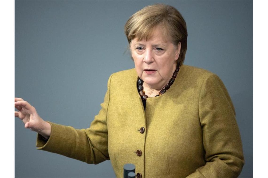 Bundeskanzlerin Angela Merkel informierte in einer Online-Konferenz über die wohnungspolitische Bilanz der großen Koalition. Foto: Bernd von Jutrczenka/dpa