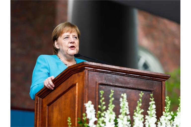 Bundeskanzlerin Angela Merkel während ihrer Rede an der Harvard Universität. Foto: Omar Rawlings