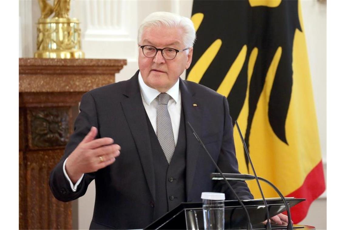 Steinmeier: Verfassungsgericht hat große Verantwortung Bundespräsident Frank-Walter Steinmeier hält im Schloss Bellevue eine Ansprache. Foto: Wolfgang Kumm/dpa/Archivbild