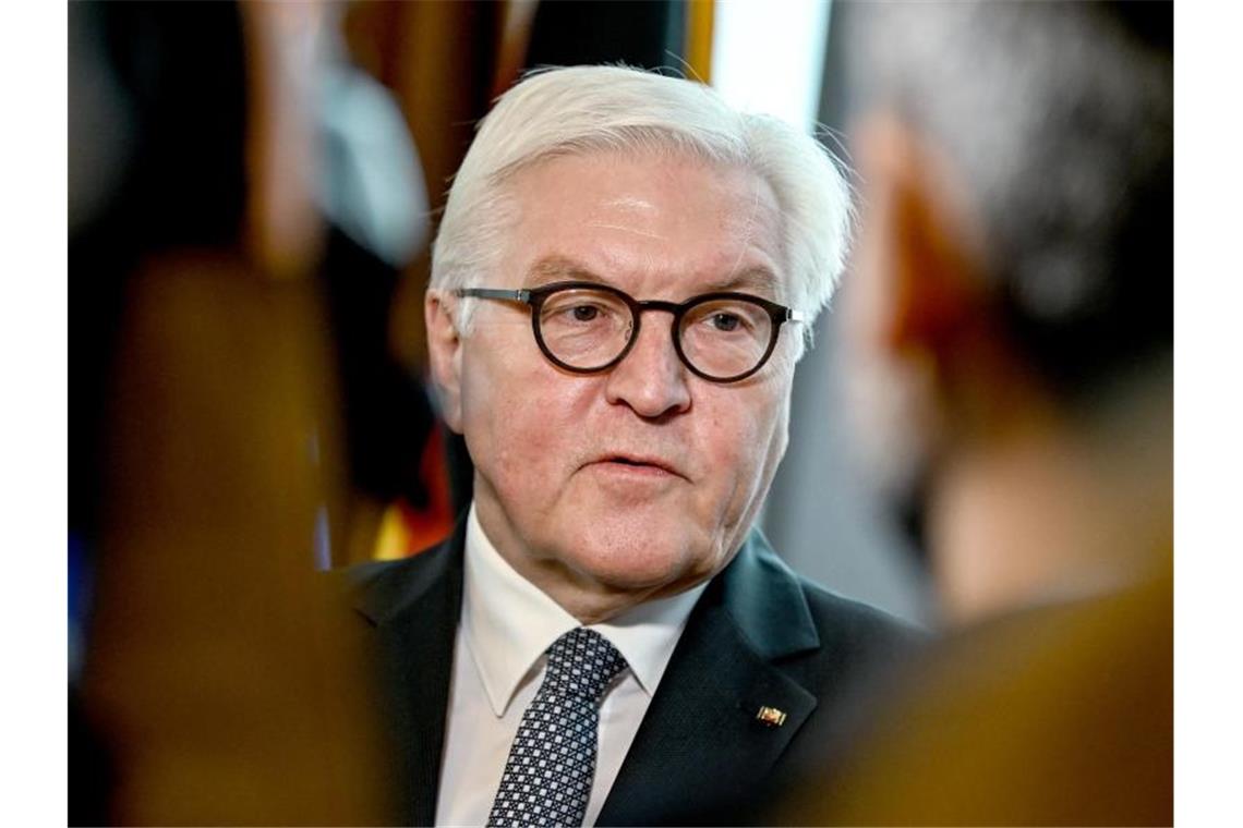 Bundespräsident Frank-Walter Steinmeier spricht zu Journalisten. Foto: Britta Pedersen/zb/dpa