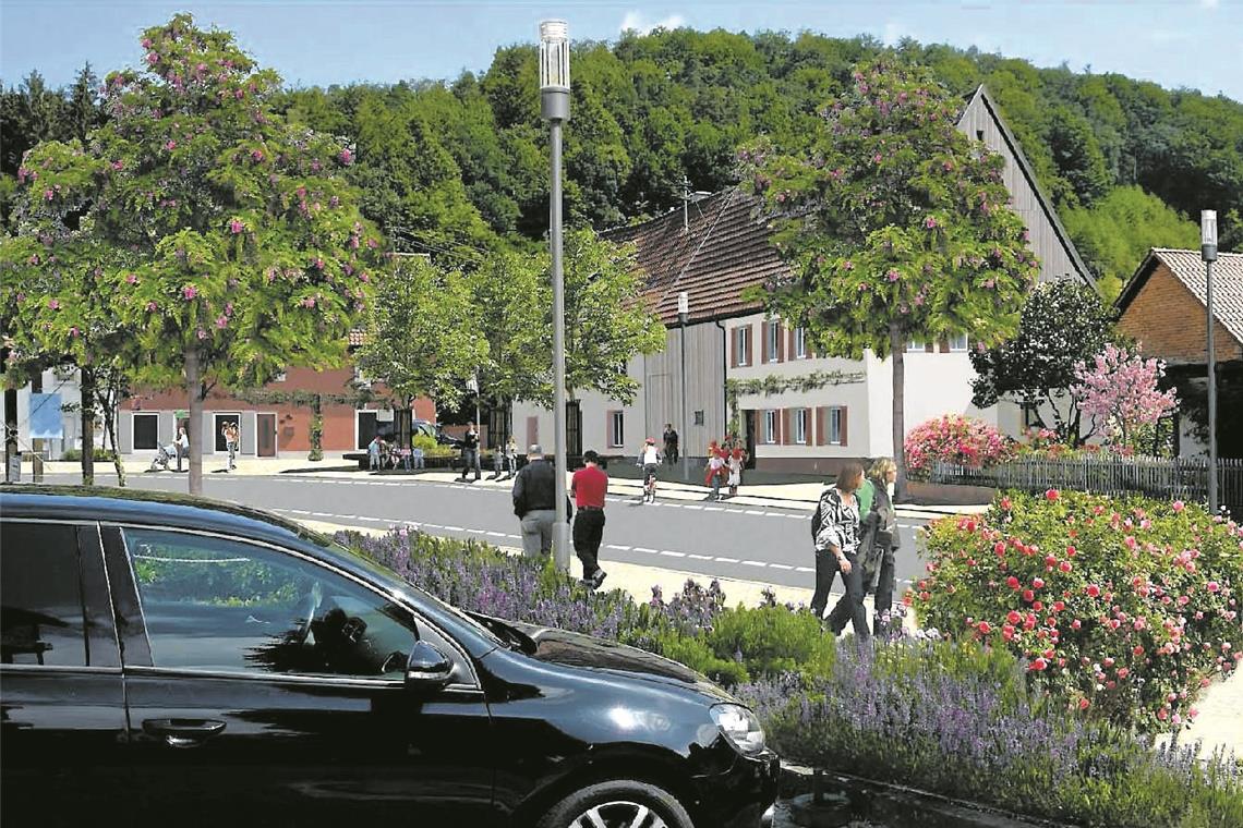 Straße soll schöner und sicherer werden Bushaltestellen in Buchten oder auf der Fahrbahn: Das ist ein Detail, das in den weiteren Planungen diskutiert wird. Fotomontagen: LBBW Immobilien Kommunalentwicklung GmbH