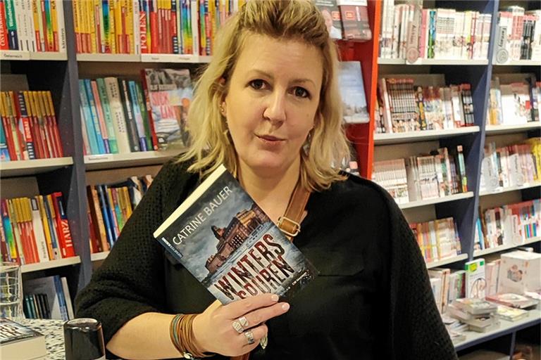 Catrine Bauer nach einer Lesung in einer Buchhandlung in Herrenberg. Foto: Andreas Koch