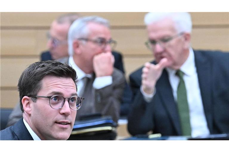 CDU-Fraktionschef Manuel Hagel (links) und der Ministerpräsident von Baden-Württemberg, Winfried Kretschmann