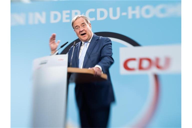 CDU-Kandidat Armin Laschet bei einem Auftritt in Delbrück. Foto: Friso Gentsch/dpa