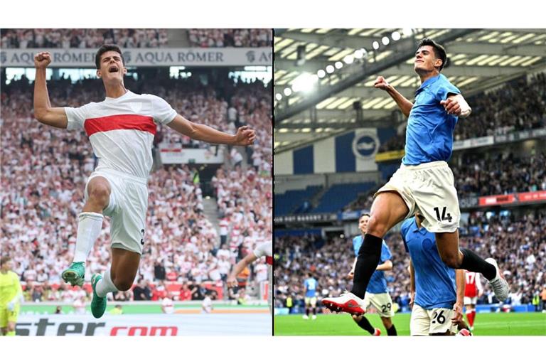 Chema Andres, wie er fliegt und jubelt: einst für den VfB Stuttgart (li.), nun für Brighton &amp; Hove Albion.