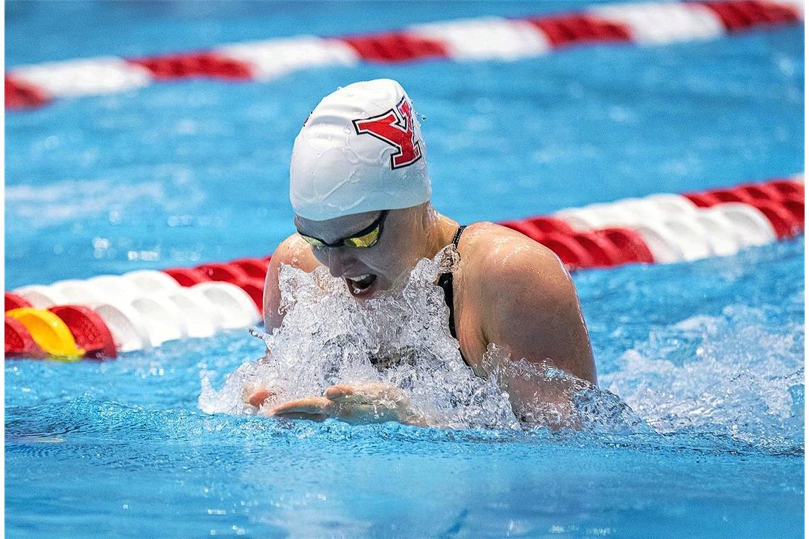 TSG-Trio schwimmt auf der Erfolgswelle Chiara Vetter belegte über die 100-Yard-Bruststrecke im A-Finale Rang zwei und verpasste den Uni-Rekord nur knapp. Foto: Youngstown University