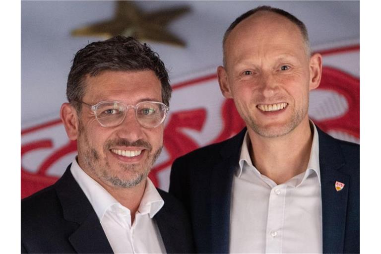 Christian Riethmüller (r) und Claus Vogt nehmen an einer Pressekonferenz teil. Foto: Marijan Murat/dpa/Archivbild