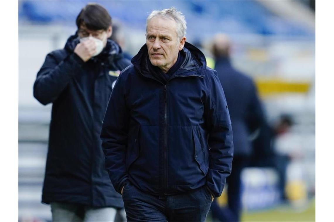 Christian Streich, Cheftrainer beim SC Freiburg. Foto: Uwe Anspach/dpa/Archivbild