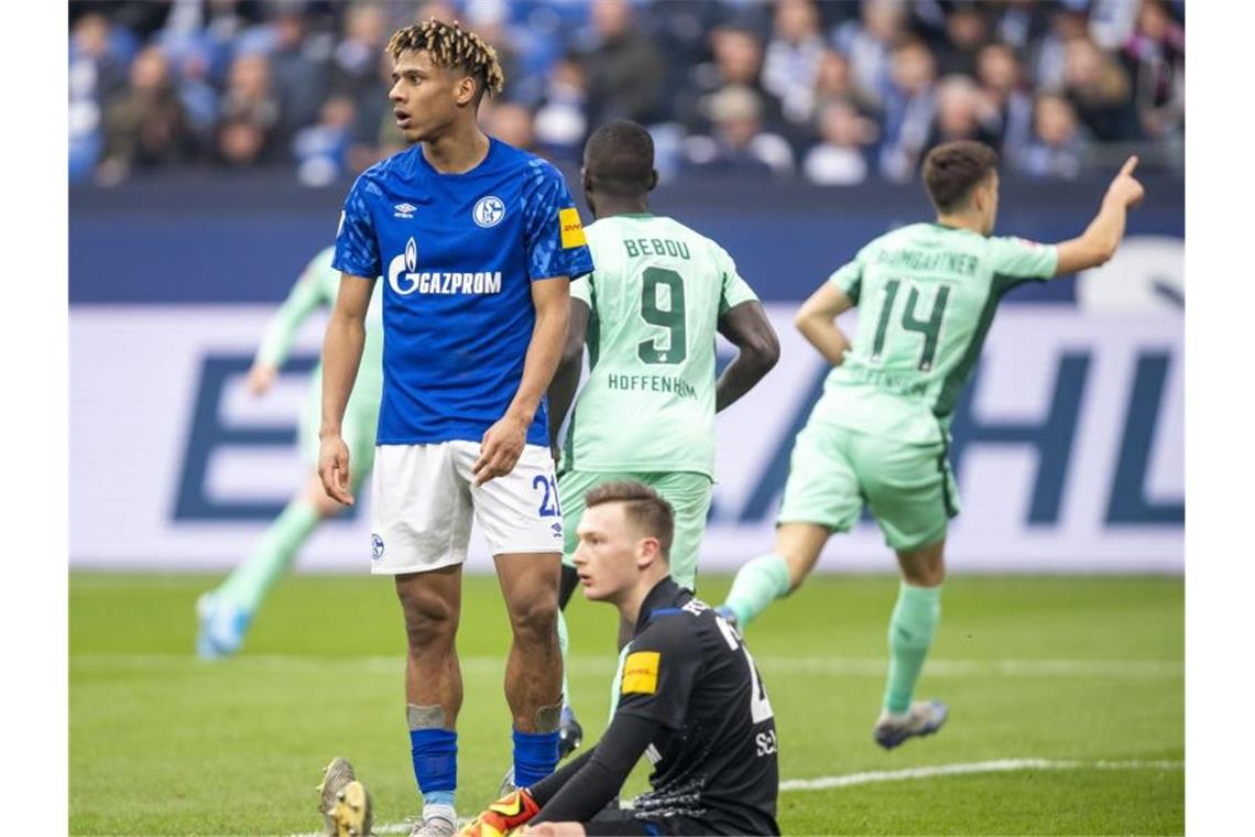 Christoph Baumgartner (hinten) rettete mit einem Tor 1899 Hoffenheim einen Punkt auf Schalke. Foto: David Inderlied/dpa