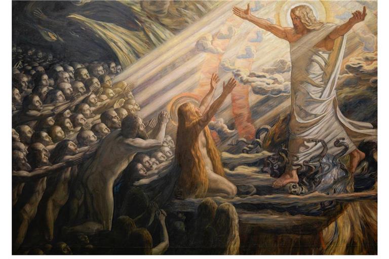 Christus predigt zu den Toten: Gemälde von Joakim Skovgaard (1856-1933).