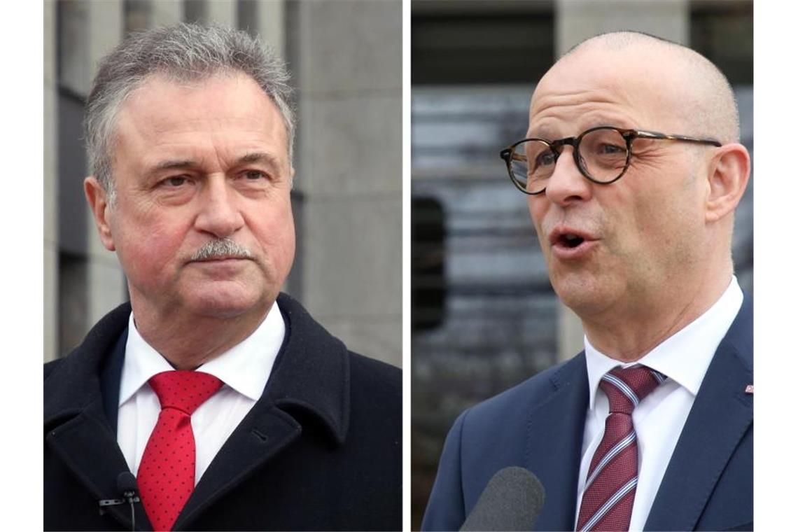 GDL und Bahn einigen sich auf weitere Gespräche Claus Weselsky (l.), Vorsitzender der GDL, und Martin Seiler, Personalvorstand der Deutschen Bahn. Foto: Wolfgang Kumm/dpa