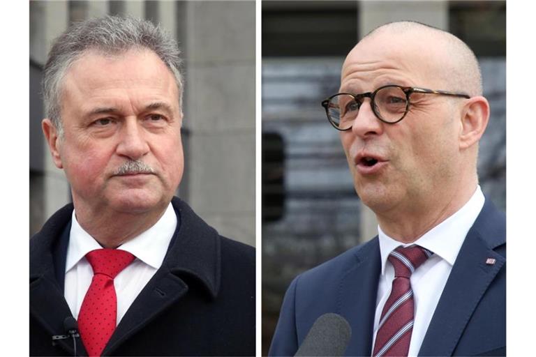 Claus Weselsky (l.), Vorsitzender der GDL, und Martin Seiler, Personalvorstand der Deutschen Bahn. Foto: Wolfgang Kumm/dpa