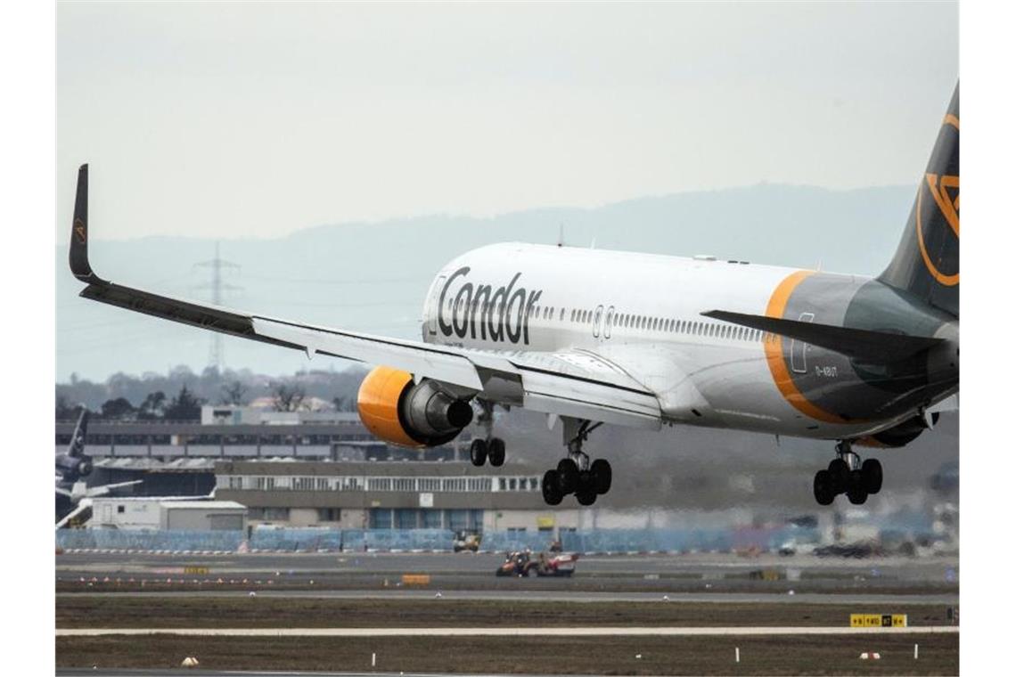 525-Millionen-Beihilfe für Ferienflieger Condor genehmigt Condor fliegt weltweit 126 Ziele an. Foto: Boris Roessler/dpa