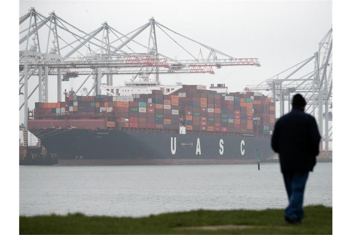 Containerschiff am Liegeplatz des DP World Containerterminals im Hafen von Southampton. Foto: Andrew Matthews/PA Wire/dpa