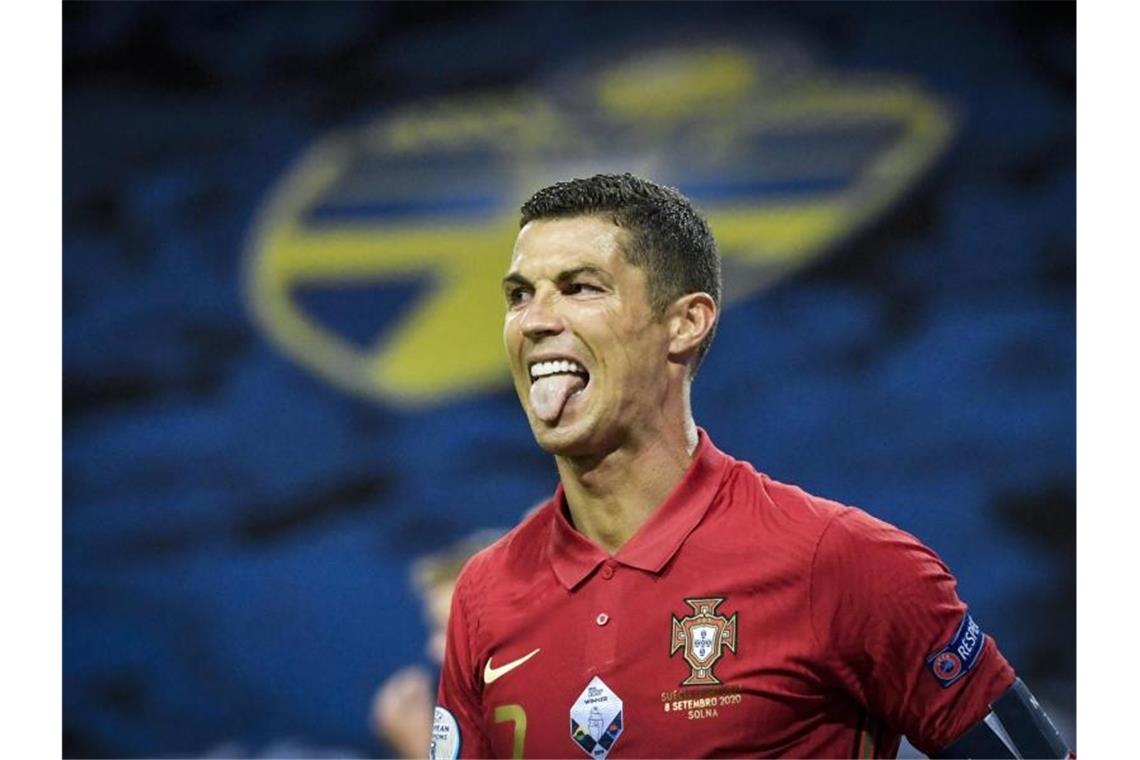 Cristiano Ronaldo traf zum 100. Mal für Portugal. Foto: Janerik Henriksson/TT NEWS AGENCY/AP/dpa