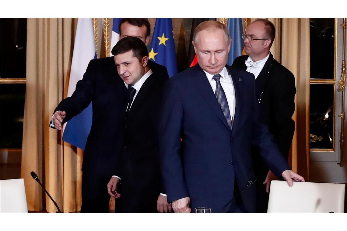 Da war Selenskyj noch hoffnungsvoll: 2019 bei einer Begegnung mit Putin in Paris. (Archivbild)
