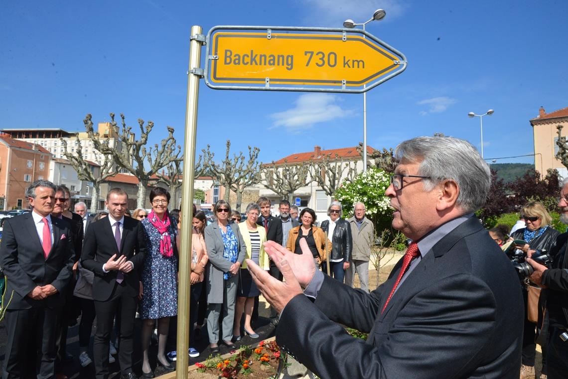 Daniel Misery (rechts), der neue Vorsitzende des „Comité de Jumelage“ in Annonay, bei der 50-Jahr-Partnerschaftsfeier in Frankreich. Foto: I. Knack