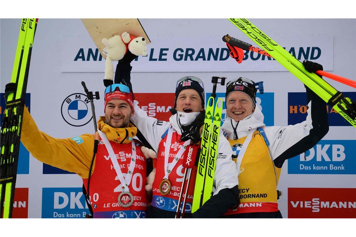 Grotian und Riethmüller: Neue Biathlon-Gesichter strahlen Danilo Riethmüller (l) wird sensationell Zweiter im Massenstart.