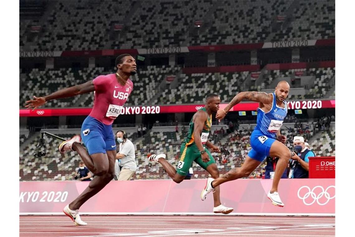 Das 100-Meter-Finale ist immer der Höhepunkt der Leichtathletik-Wettbewerbe. Foto: Martin Rickett/PA Wire/dpa