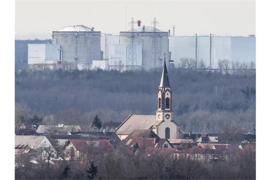 Das Atomkraftwerk Fessenheim ist im Hintergrund zu sehen. Foto: Patrick Seeger/dpa/Archivbild