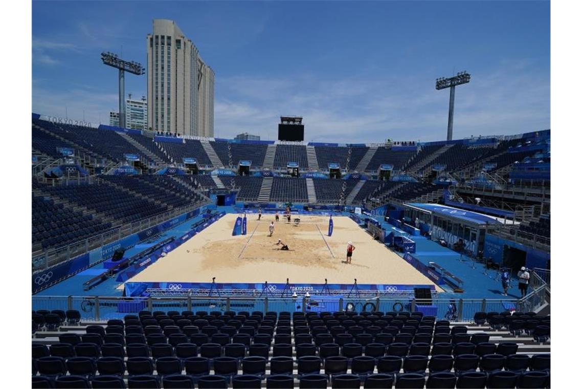 Das Beachvolleyball-Stadion in Tokio. Foto: Mike Egerton/PA Wire/dpa