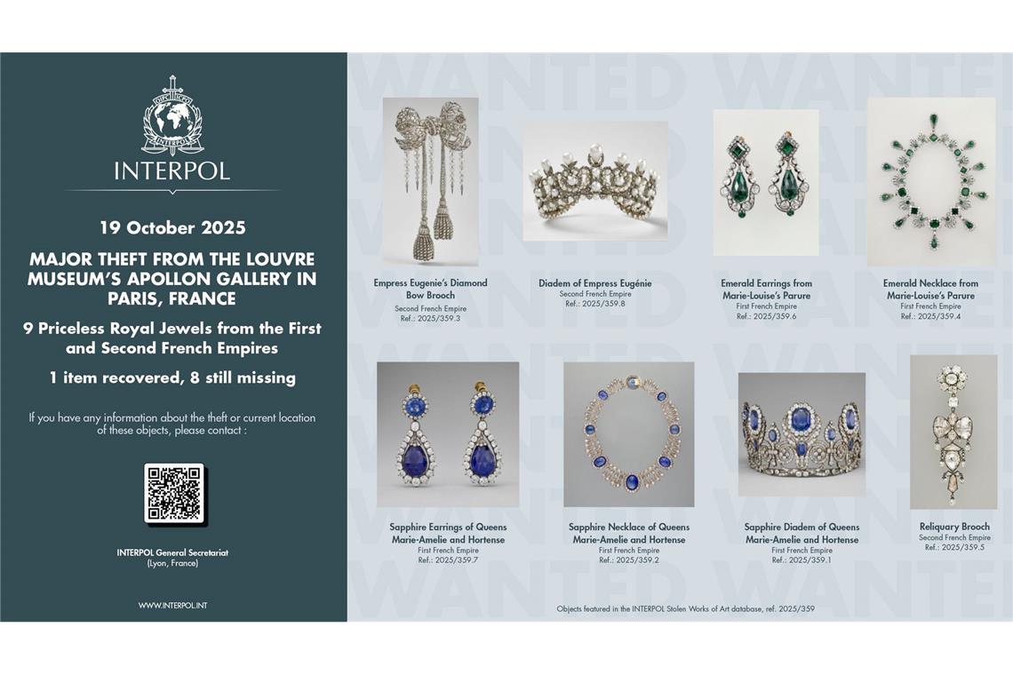 Das BKA und Interpol sind nach dem Einbruch in den Louvre in die Fahndung einbezogen (Handout-Foto).