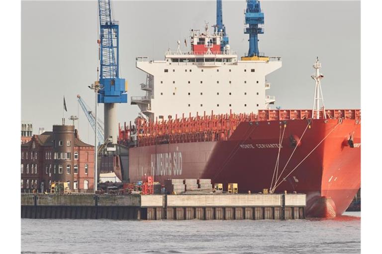 Das Containerschiff Monte Cervantes der Reederei Hamburg Süd liegt am Kai im Werfthafen des Hamburger Hafens. Foto: Georg Wendt/dpa