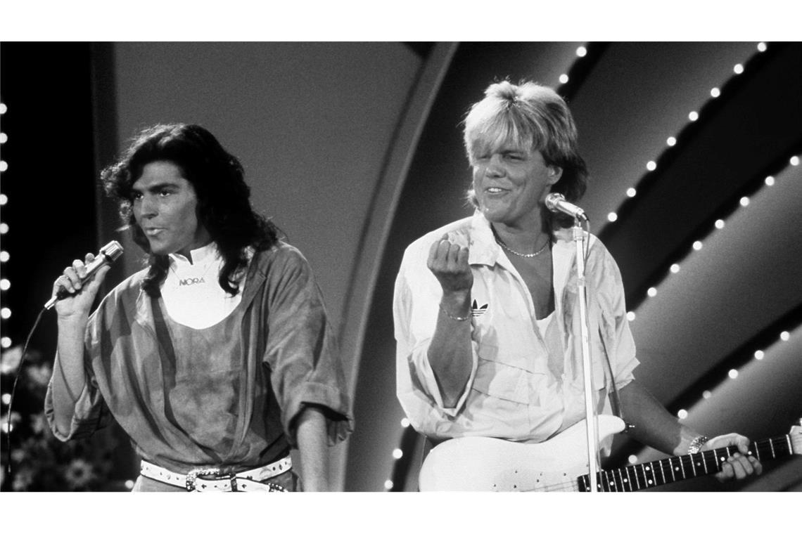 40 Jahre her: Der Sommer von Sandra und Falco Das deutsche Pop-Duo Modern Talking mit Thomas Anders (links) und Dieter Bohlen bei einem Auftritt im Oktober 1985.