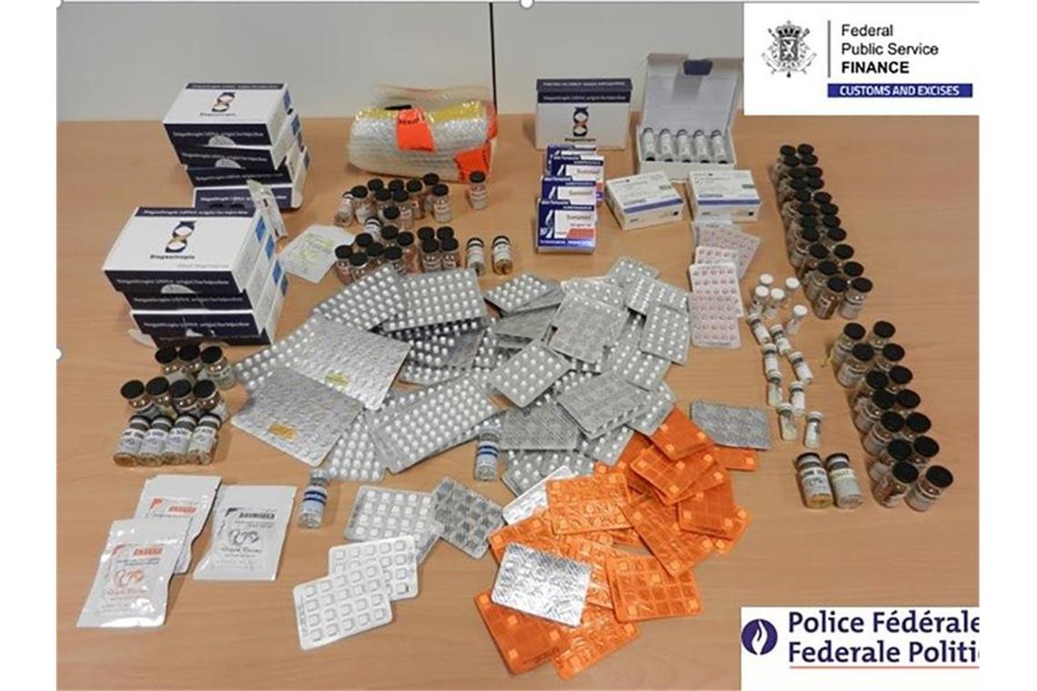 Das Europol-Foto zeigt beschlagnahmte Dopingmittel in Belgien. Foto: Belgium Federal Police/Europol