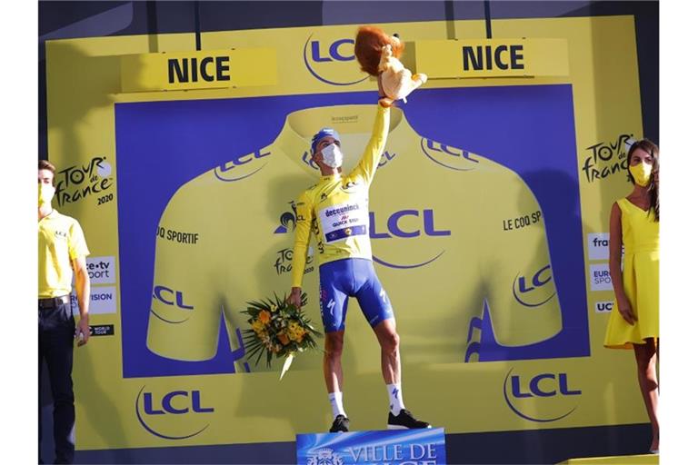 Das Gelbe Trikot von Julian Alaphilippe sollte auf der 3. Etappe nicht in Gefahr sein. Foto: Pool Tour De France/BELGA/dpa