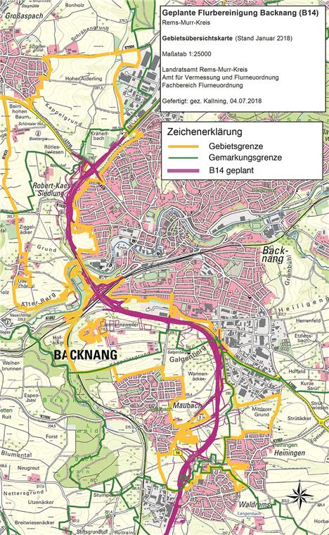 60 Hektar Fläche werden benötigt Das gesamte (vorläufige) Gebiet der Flurbereinigung (gelbe Umrandung) ist riesig. Karte: RMK