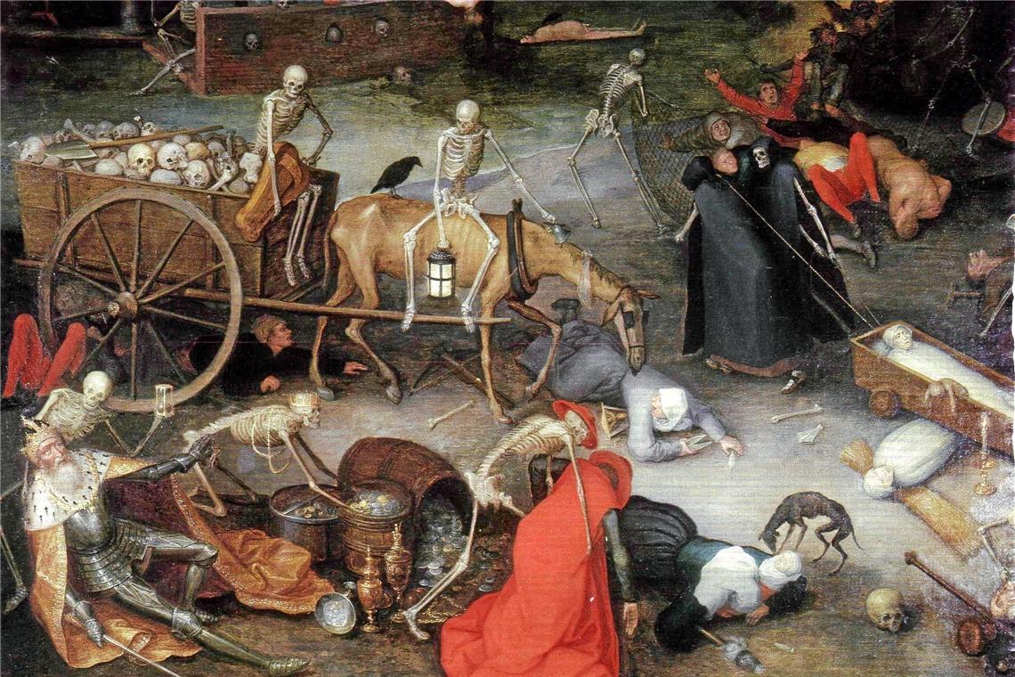 Das Grauen massenhaften Sterbens: Seit dem Mittelalter war der Triumph des Todes ein wiederkehrendes Thema in der bildenden Kunst – hier ein Ausschnitt aus einem Gemälde von Jan Brueghel dem Älteren aus dem Jahr 1597. Das Original befindet sich im Universalmuseum Joanneum, Graz.