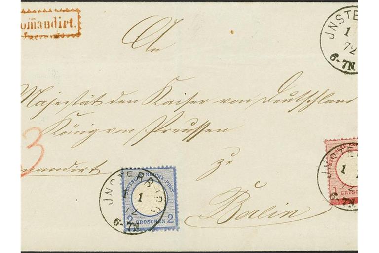 Das Handout zeigt einen Brief an Kaiser Wilhelm. Foto: --/Fauth Gundlach & Hübl/dpa