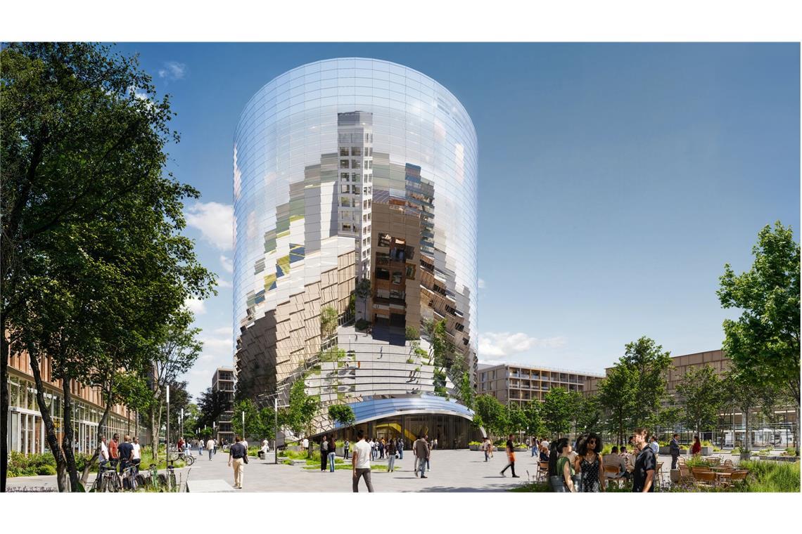 IPAI – der Campus der Zukunft Das Kommunikationszentrum in mehr als 60 Meter Höhe ist der zentrale Ort des Campus für Austausch, Information und Bildung rund um das Thema KI.