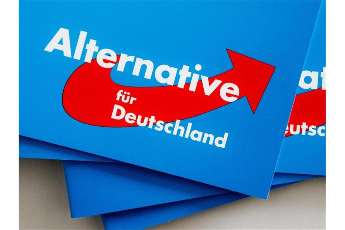 Das Logo der AfD auf Parteibroschüren. Foto: Markus Scholz/dpa