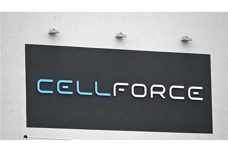 Das Logo von Cellforce, ein Unternehmen für Batteriezellen. Bei der Porsche-Tochter sind Massenentlassungen vorgesehen.