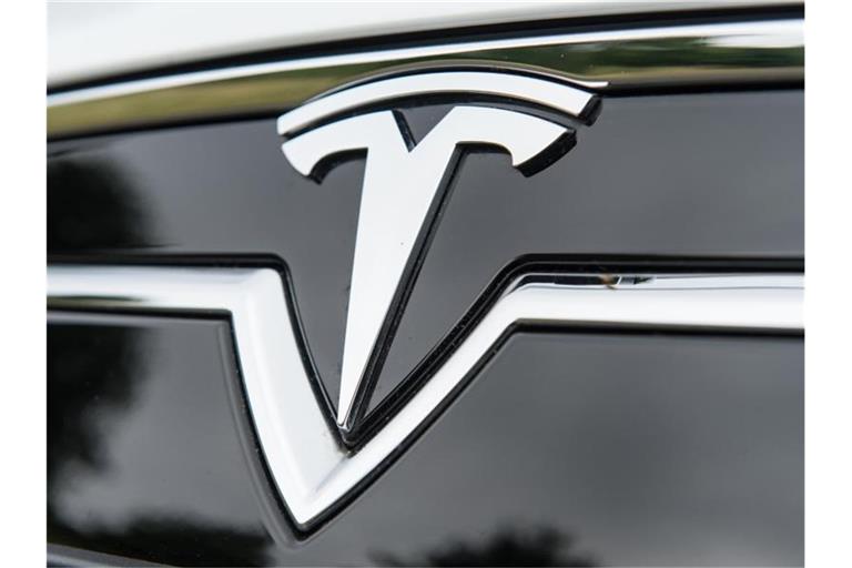 Das Logo von Tesla auf einem Model S. (Archivbild). Foto: Patrick Seeger/dpa