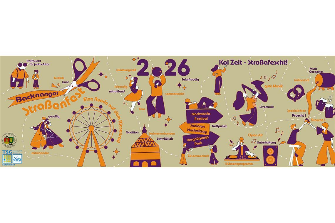 Das Motiv inszeniert das Backnanger Straßenfest als pulsierendes Herz der Stadt ...