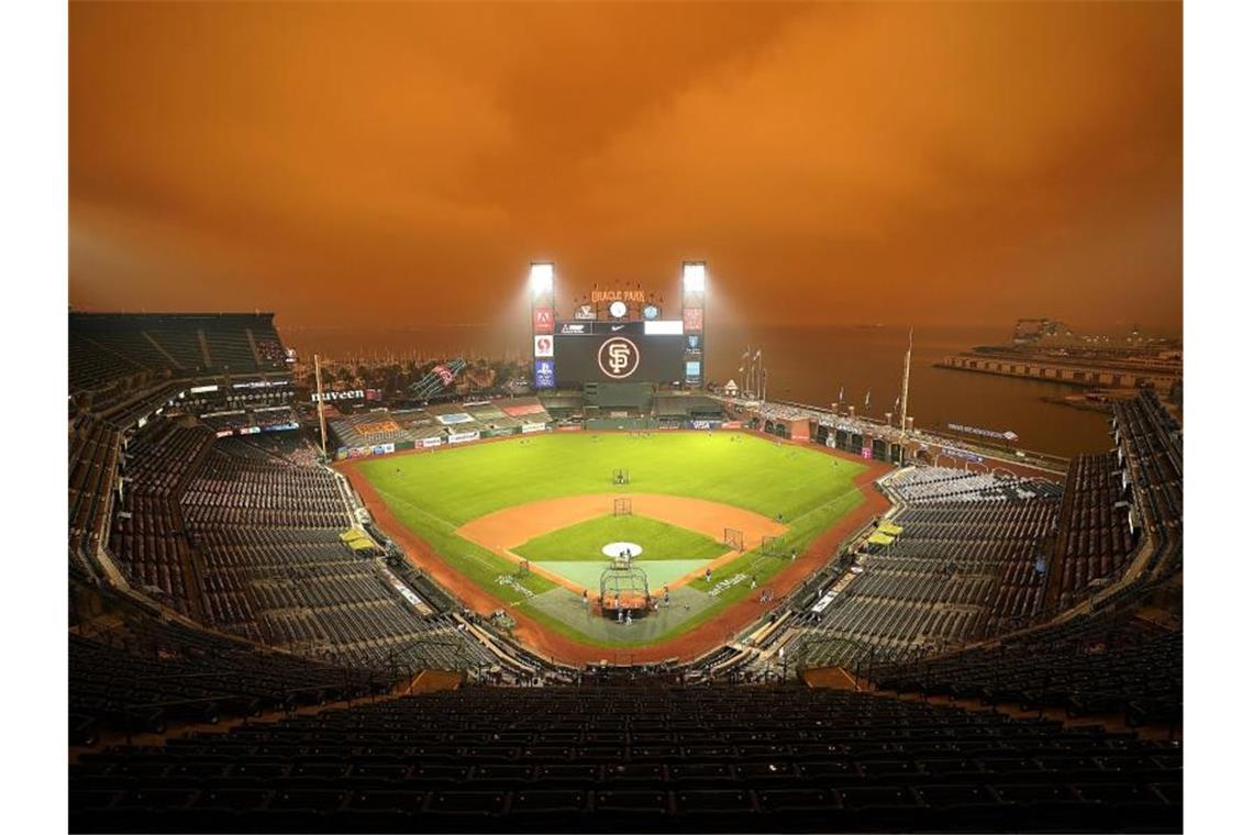 Das Oracle Park Stadion während des Baseballspiels der Seattle Mariners gegen die San Francisco Giants in San Francisco. Foto: Tony Avelar/AP/dpa