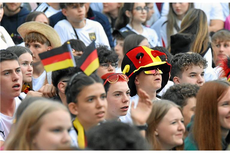 Das passende Outfit gehört für viele Fans dazu, so wie hier bei der Übertragung des Eröffnungsspiels beim Wiesafeschd in Allmersbach im Tal. Foto: Tobias Sellmaier