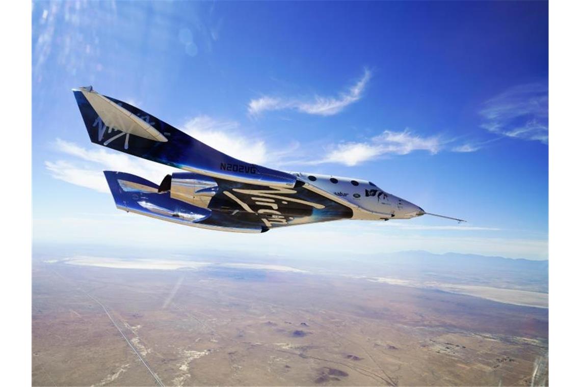 Das Raumschiff VSS Unity des Unternehmens Virgin Galactic. Foto: ---/Virgin Galactic/dpa