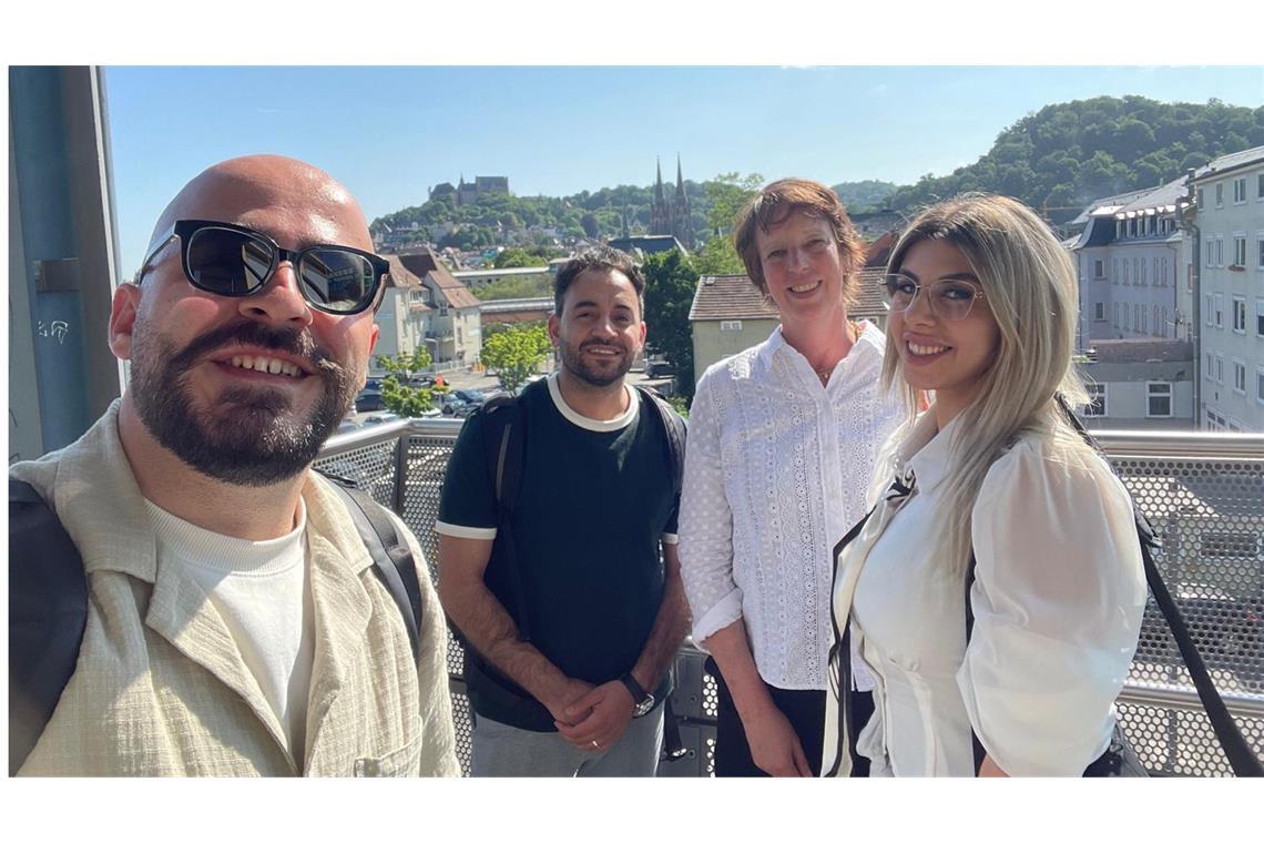 Das Redaktionsteam von „Amal, Frankfurt!“ auf Recherchereise   in Marburg: Ronnie Darwish, Haytham Abo Taleb, Julia Gerlach  und Souzan Nassri (v.l.)